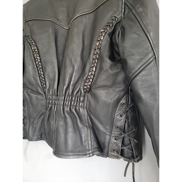 Vintage Vanguard Cowhide Black Leather Jacket Small MOTORCYCLE RIDING LINED 90s - Picture 2 of 16